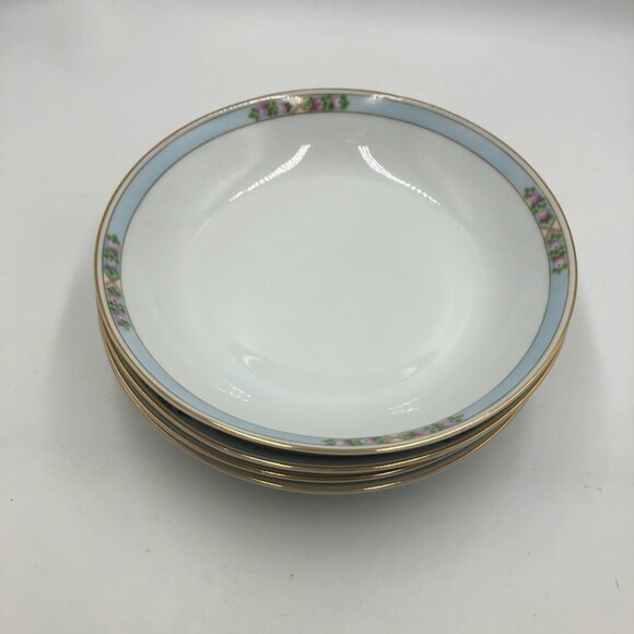 Vintage Meito China Made in Japan Set of 4 Soup Bowl Gold Trim Floral Pattern - Picture 5 of 14